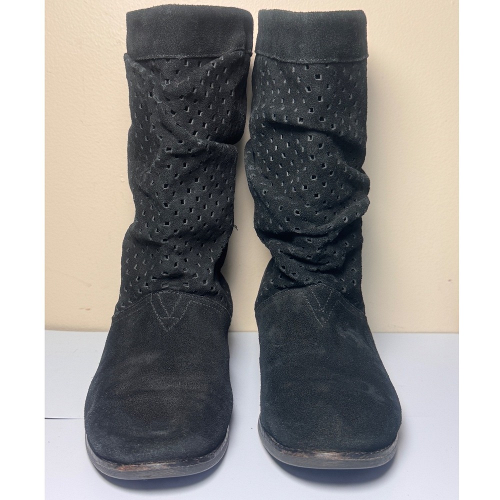 TOMS Womens Black Suede Perforated Slouch Mid Calf Boots‎ Flat Heel Size 8.5